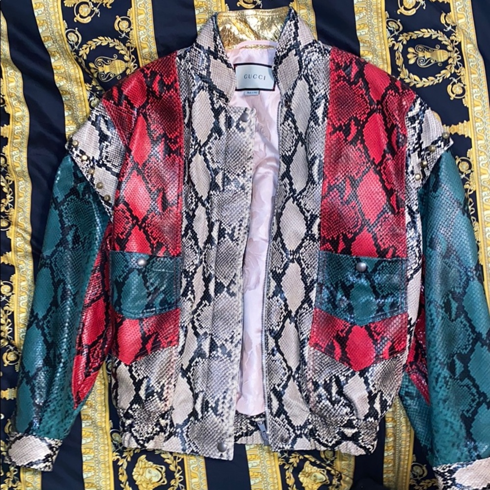 Gucci Python-print Leather Bomber Jacket - Picture 9 of 11